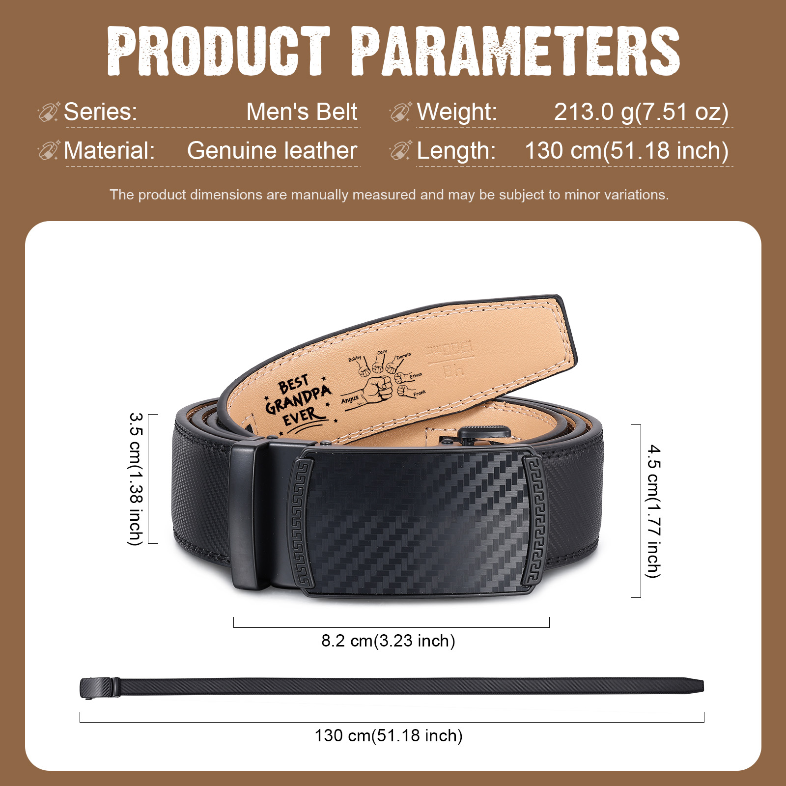 To my Grandpa - Personalised Belt with 2-6 Names and Black Fists Practical Gift for Grandfather's Day | Jessemade