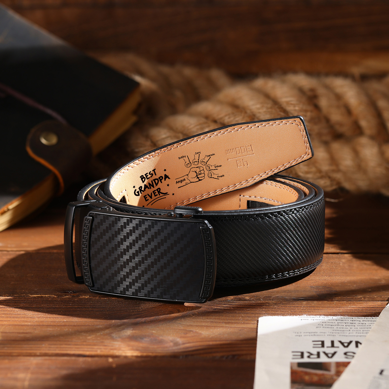 To my Grandpa - Personalised Belt with 2-6 Names and Black Fists Practical Gift for Grandfather's Day | Jessemade