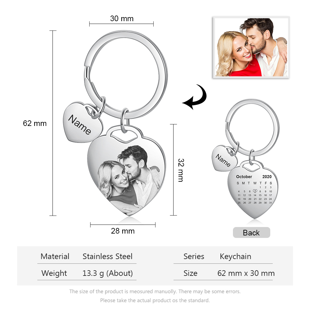 Personalized Photo Keychain Custom Romantic Gift for Him and Her