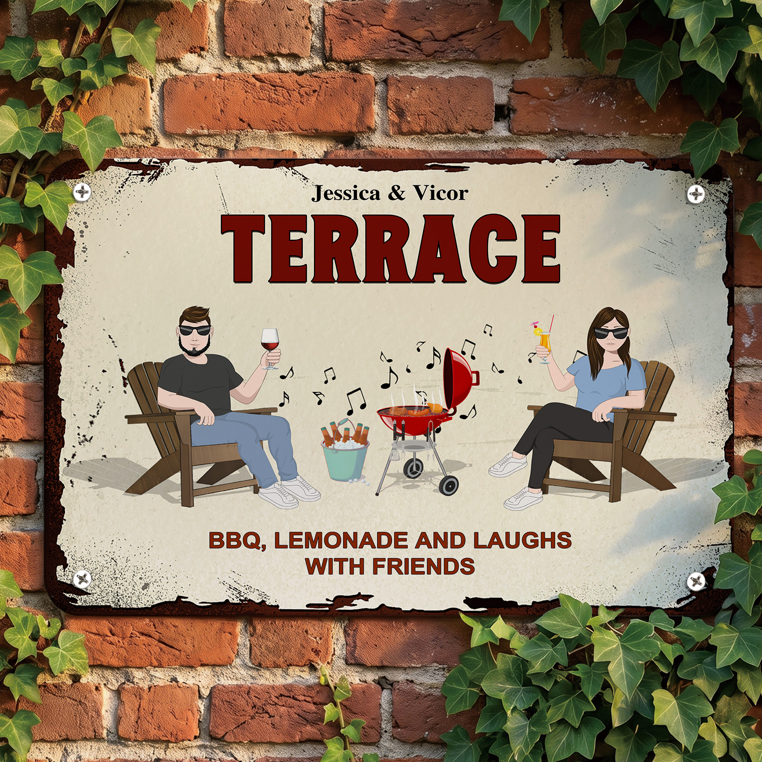Personalised Vintage BBQ Patio Metal Sign for Couples