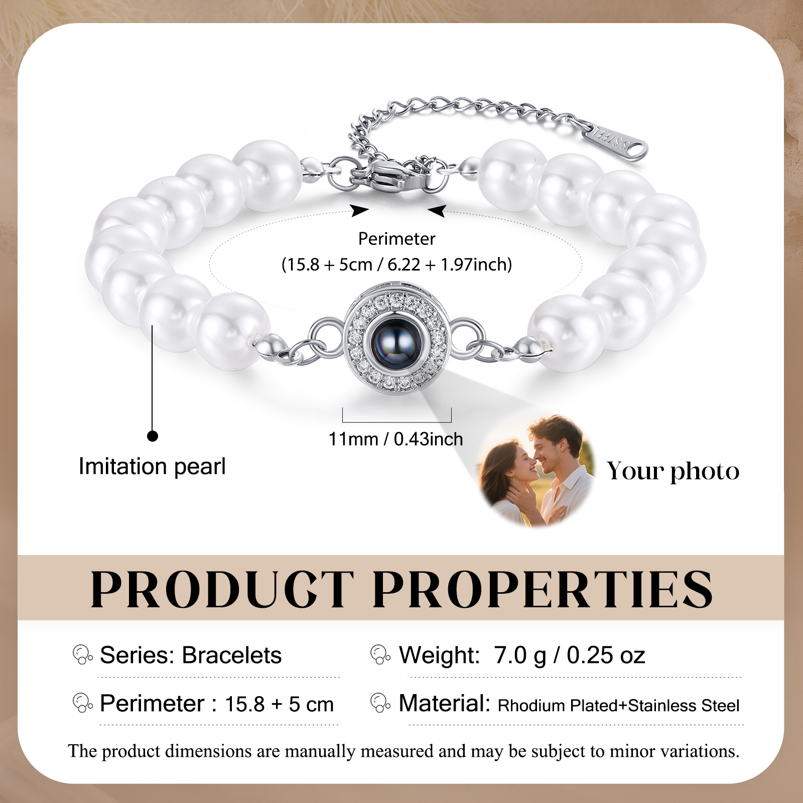 Personalised Photo Projection Pearl Bracelet