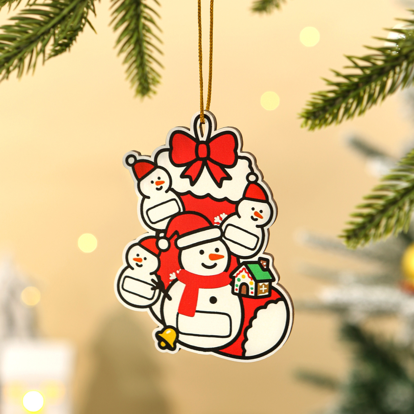 Personalised  Wooden Christmas Tree Decoration Snowman Family Tree Ornament