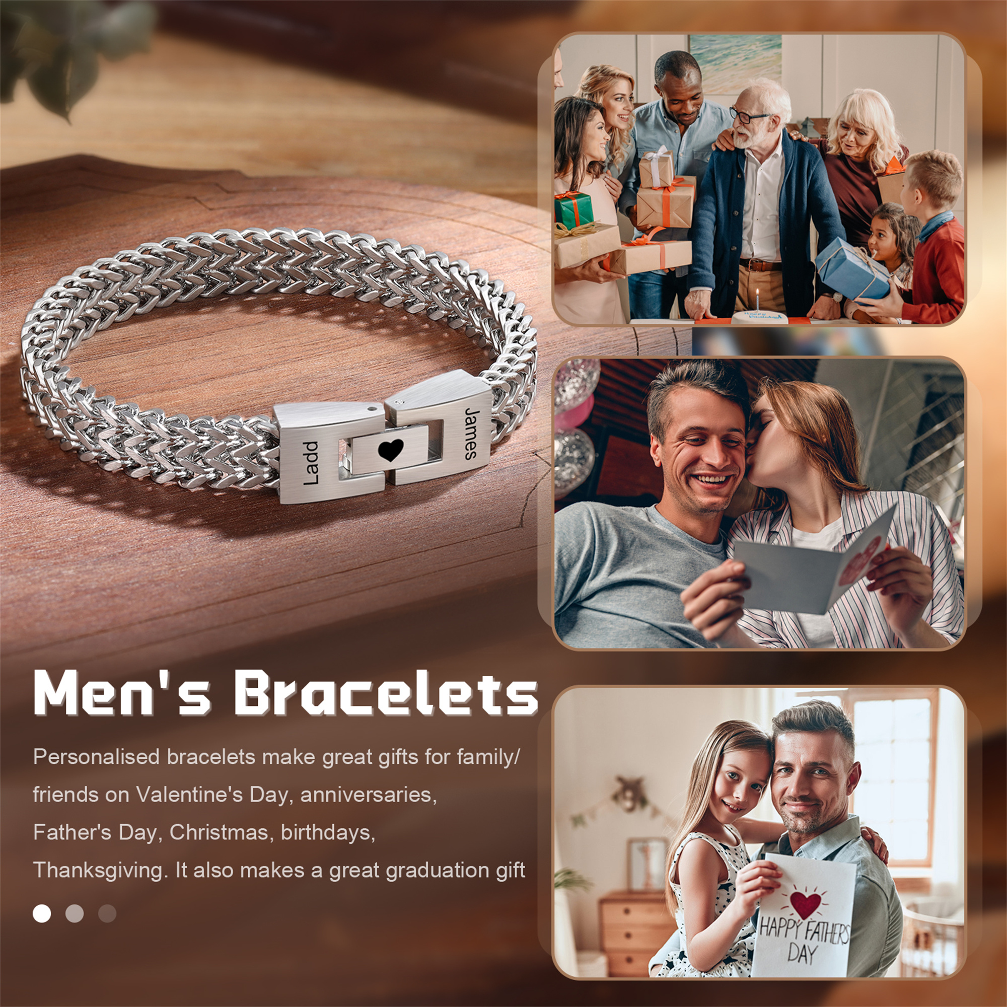 Personalised Men's Stainless Steel Cuban Link Bracelet with Name