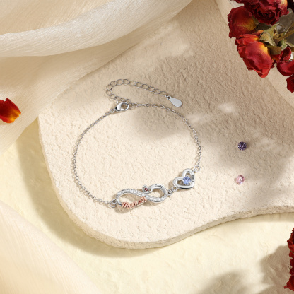 Personalised 2-6 Names Infinity Mum Heart Birthstone Bracelet