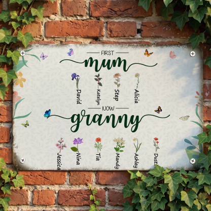 Personalised Floral Metal Garden Sign, First Mum Now Grandma Metal Plaque