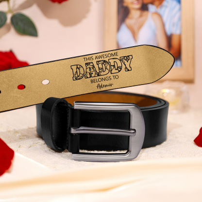 Personalised Leather Belt with 2-7 Names and 1 Letter "This awesome daddy belongs to "| Father’s Day Gift | Jessemade