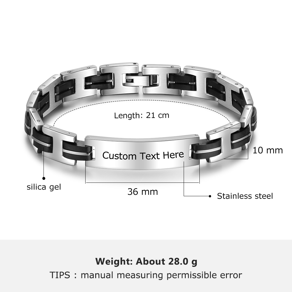 Personalized Men's Bracelet Custom Text Id Strip Men's Bracelet Gift for Him | Jessmade