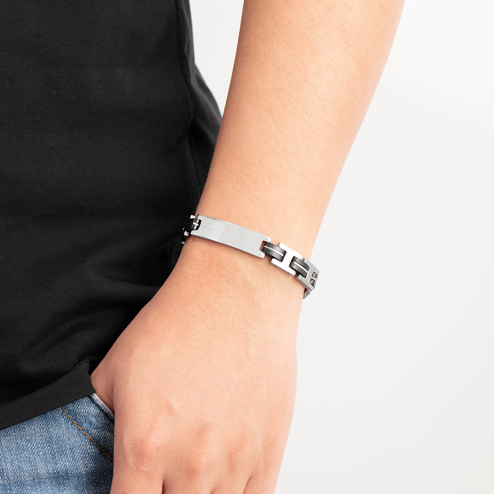 Personalized Men's Bracelet Custom Text Id Strip Men's Bracelet Gift for Him | Jessmade