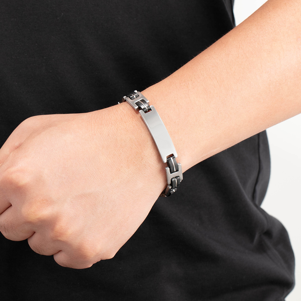 Personalized Men's Bracelet Custom Text Id Strip Men's Bracelet Gift for Him | Jessmade