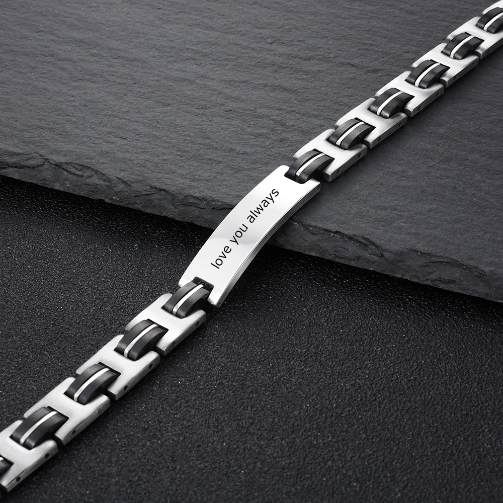 Personalized Men's Bracelet Custom Text Id Strip Men's Bracelet Gift for Him | Jessmade