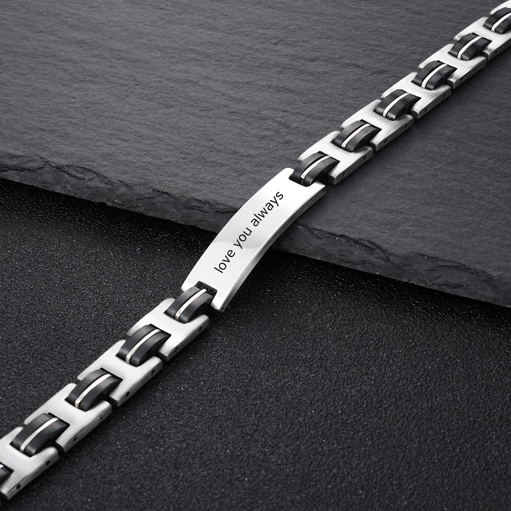 Personalized Men's Bracelet Custom Text Id Strip Men's Bracelet Gift for Him | Jessmade