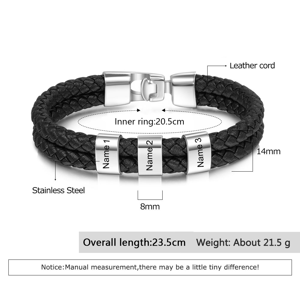 3 Names Men Wallet Bracelet Gift Card Gift Set-Personalised Braided Leather Bracelet Father's Day Gift for Him| Jessemade