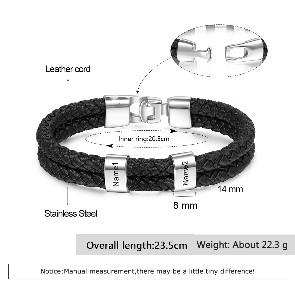 2 Names Men Wallet Bracelet Gift Card Gift Set-Personalised Braided Leather Bracelet Father's Day Gift for Him| Jessemade