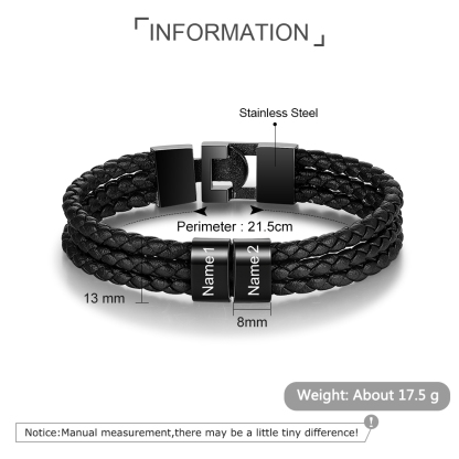 Personalised Family Necklace and Leather Bracelet Set with 2 Birthstones 2 Names Christmas Gift for Loved Ones-Jessemade AU