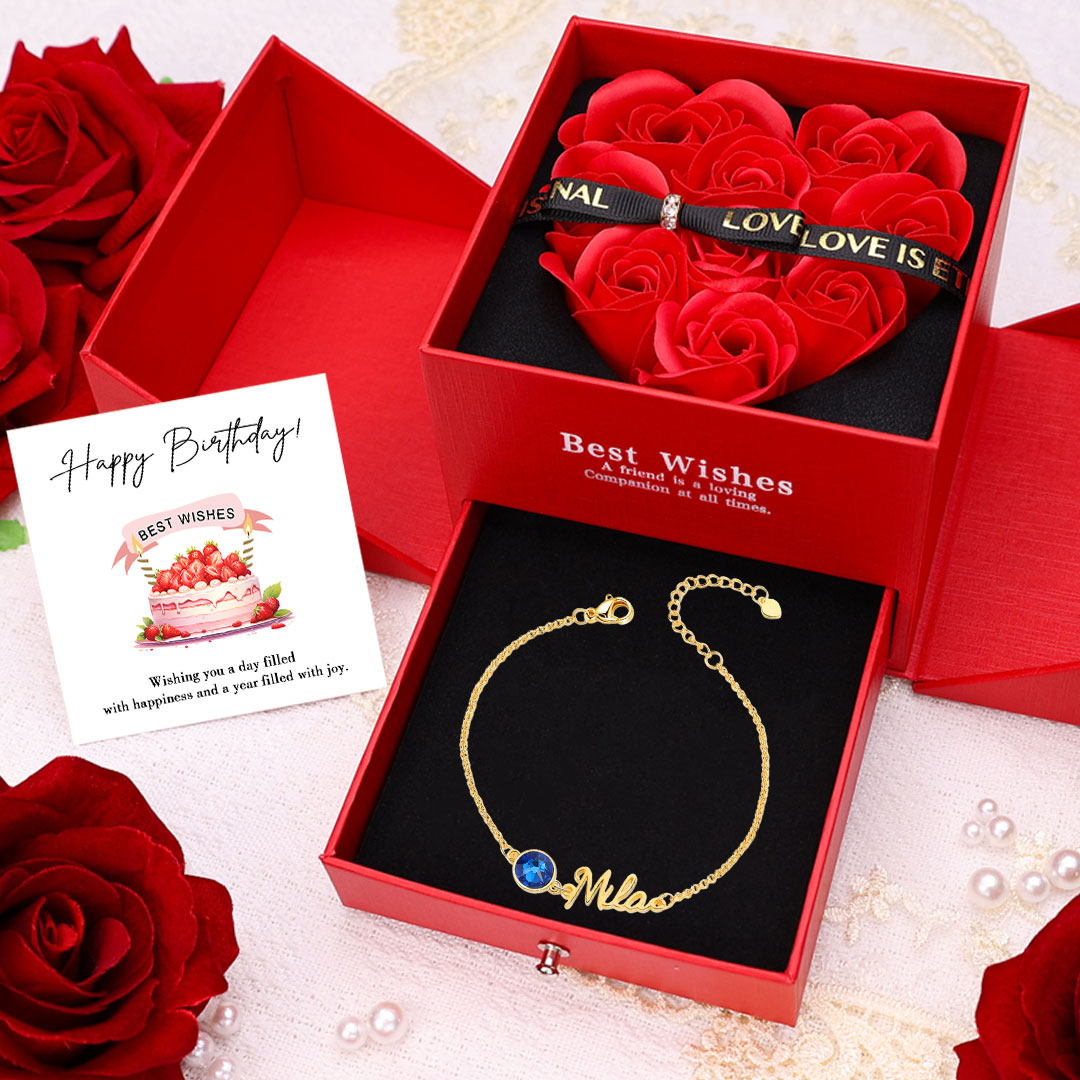 Personalized Name Bracelets Custom 1 Birthstone Birthday Gift for Her-Jessemade AU