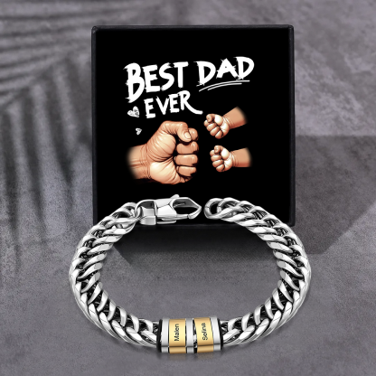 Personalised Cuban Chain Bracelet with 1-6 Custom Names and Beads | Father's Day Gift | Jessemade