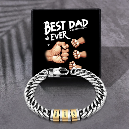 Personalised Cuban Chain Bracelet with 1-6 Custom Names and Beads | Father's Day Gift | Jessemade