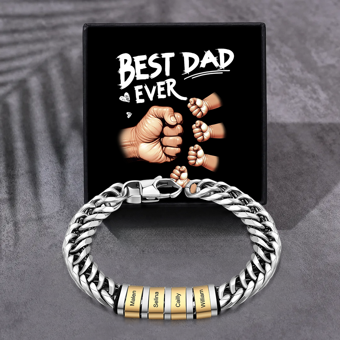 Personalised Cuban Chain Bracelet with 1-6 Custom Names and Beads | Father's Day Gift | Jessemade