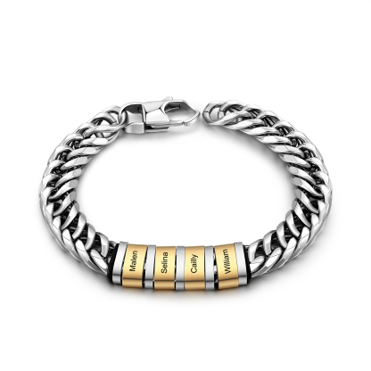 Personalised Cuban Chain Bracelet with 1-6 Custom Names and Beads | Father's Day Gift | Jessemade