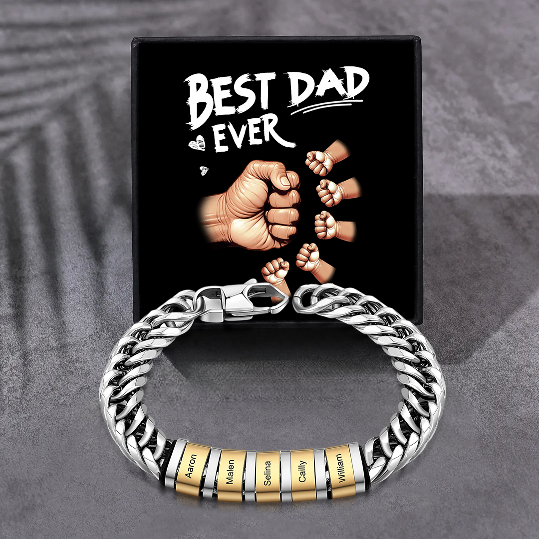 Personalised Cuban Chain Bracelet with 1-6 Custom Names and Beads | Father's Day Gift | Jessemade