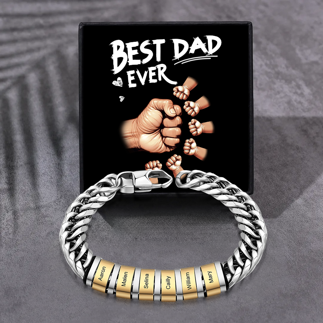 Personalised Cuban Chain Bracelet with 1-6 Custom Names and Beads | Father's Day Gift | Jessemade