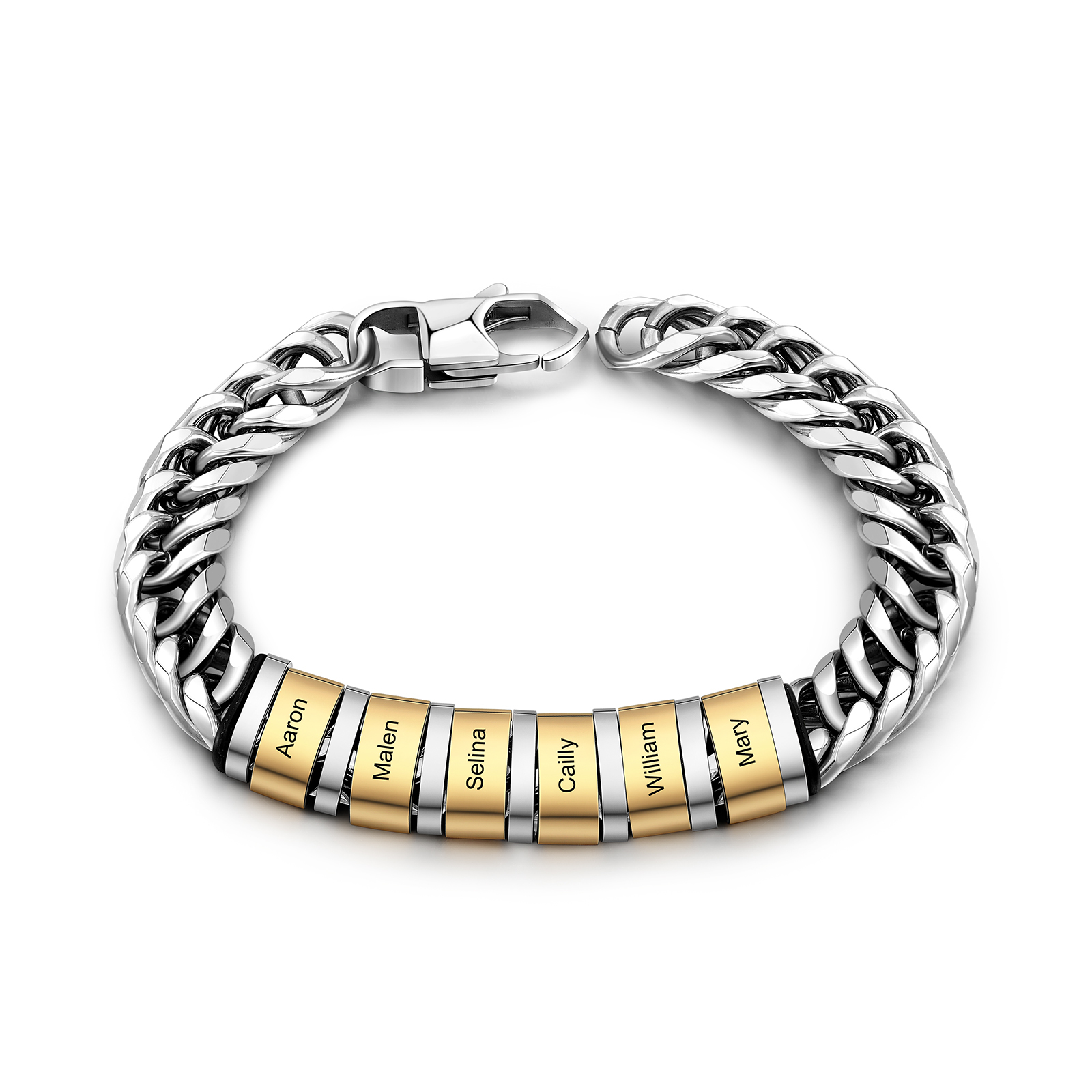 Personalised Cuban Chain Bracelet with 1-6 Custom Names and Beads | Father's Day Gift | Jessemade