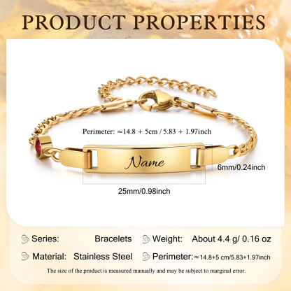 Personalised Bar Bracelet Custom Birthstone & Name Adjustable Bracelet Gift for Daughter-Jessemade AU