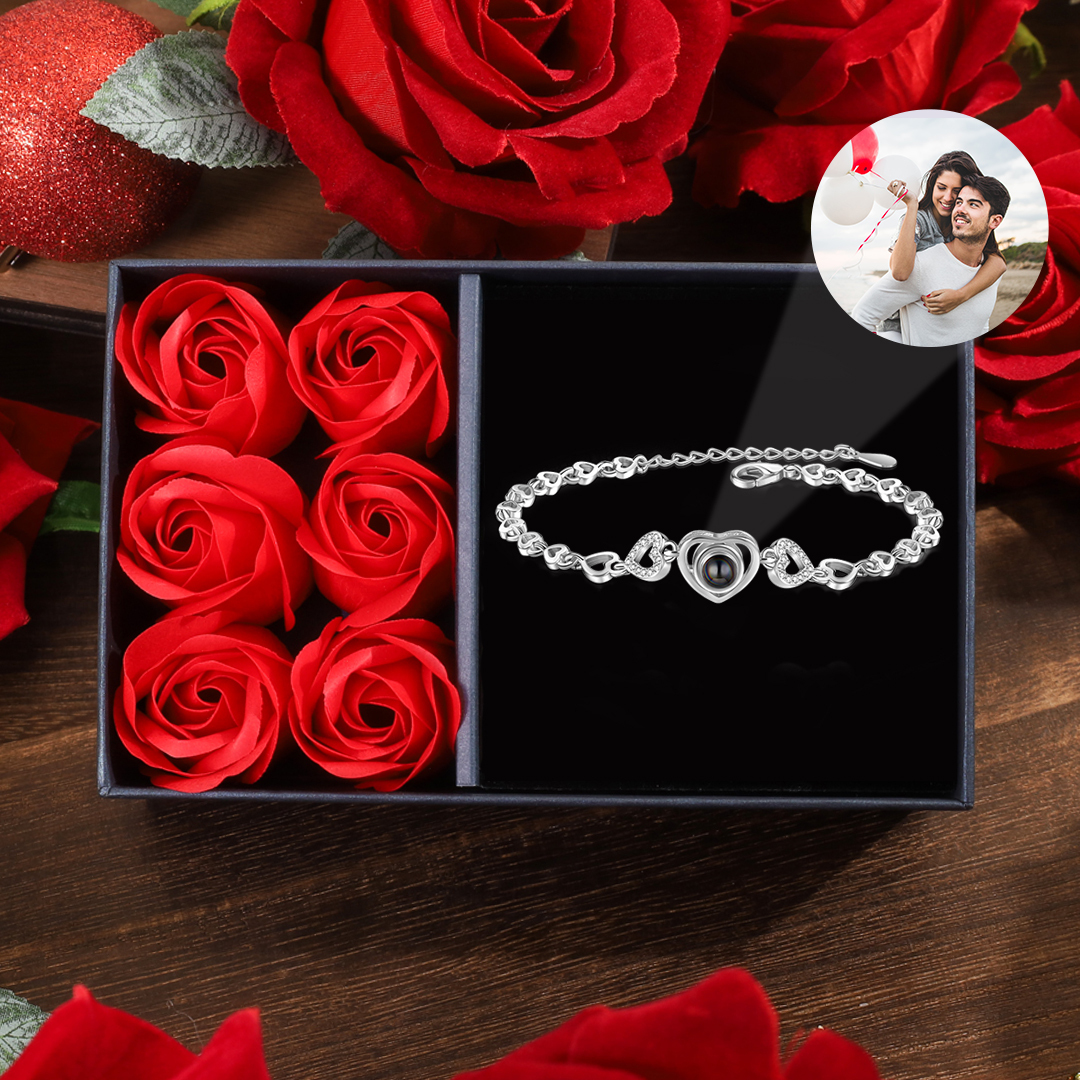 Heart Chain Projection Bracelet Personalized Photo Bracelet Birthday Gift for Her-Jessemade AU