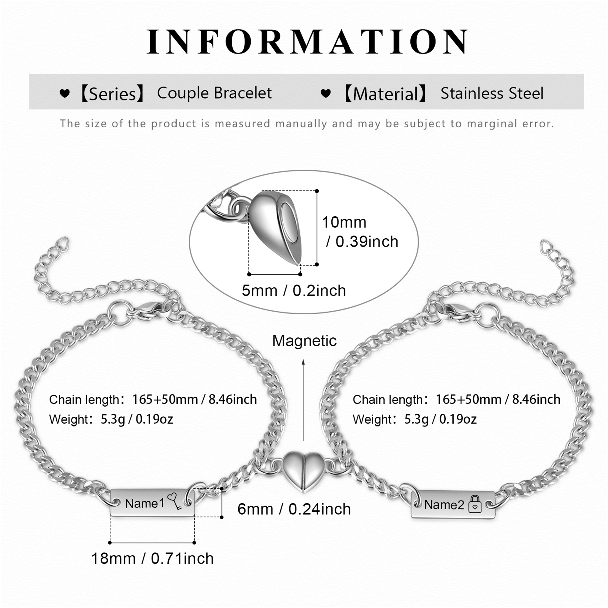Personalized Couple Bracelet Lock and Key Magnetic Heart Valentine’s Day Gift