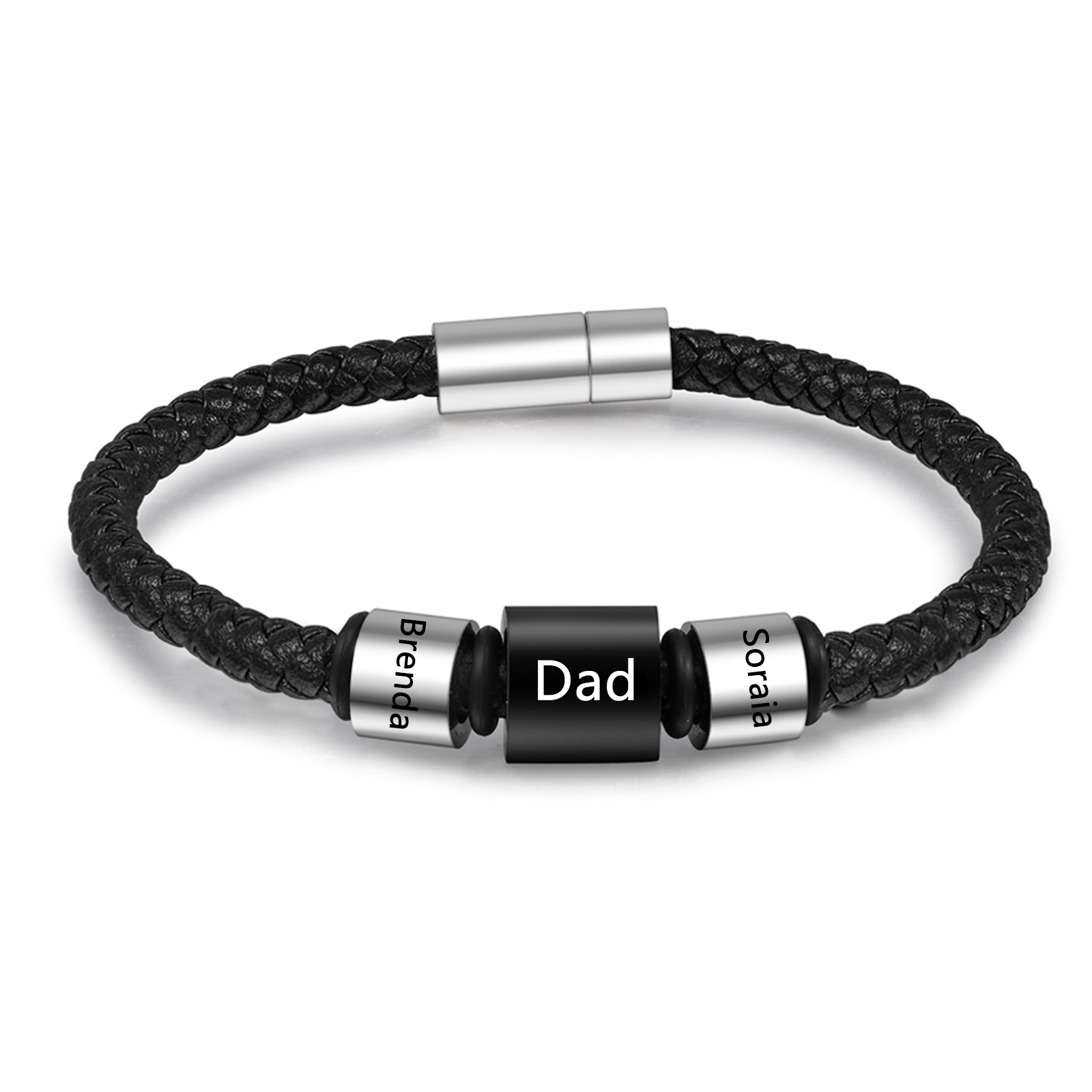 3 Names Personalised Men Leather Bracelet with Custom Name Beads - Gift for Dad | Jessemade