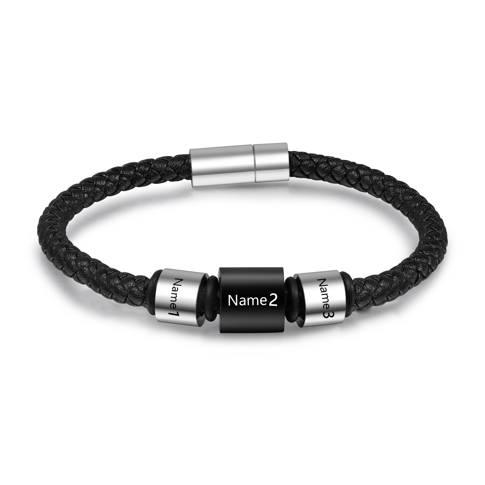 3 Names Personalised Men Leather Bracelet with Custom Name Beads - Gift for Dad | Jessemade