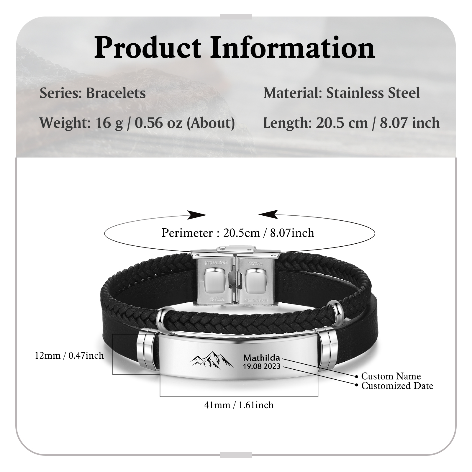 Personalised Father & Child Bracelet – 2 Names Engraved Stainless Steel & Leather Wristband Gift for Dad | Jessemade