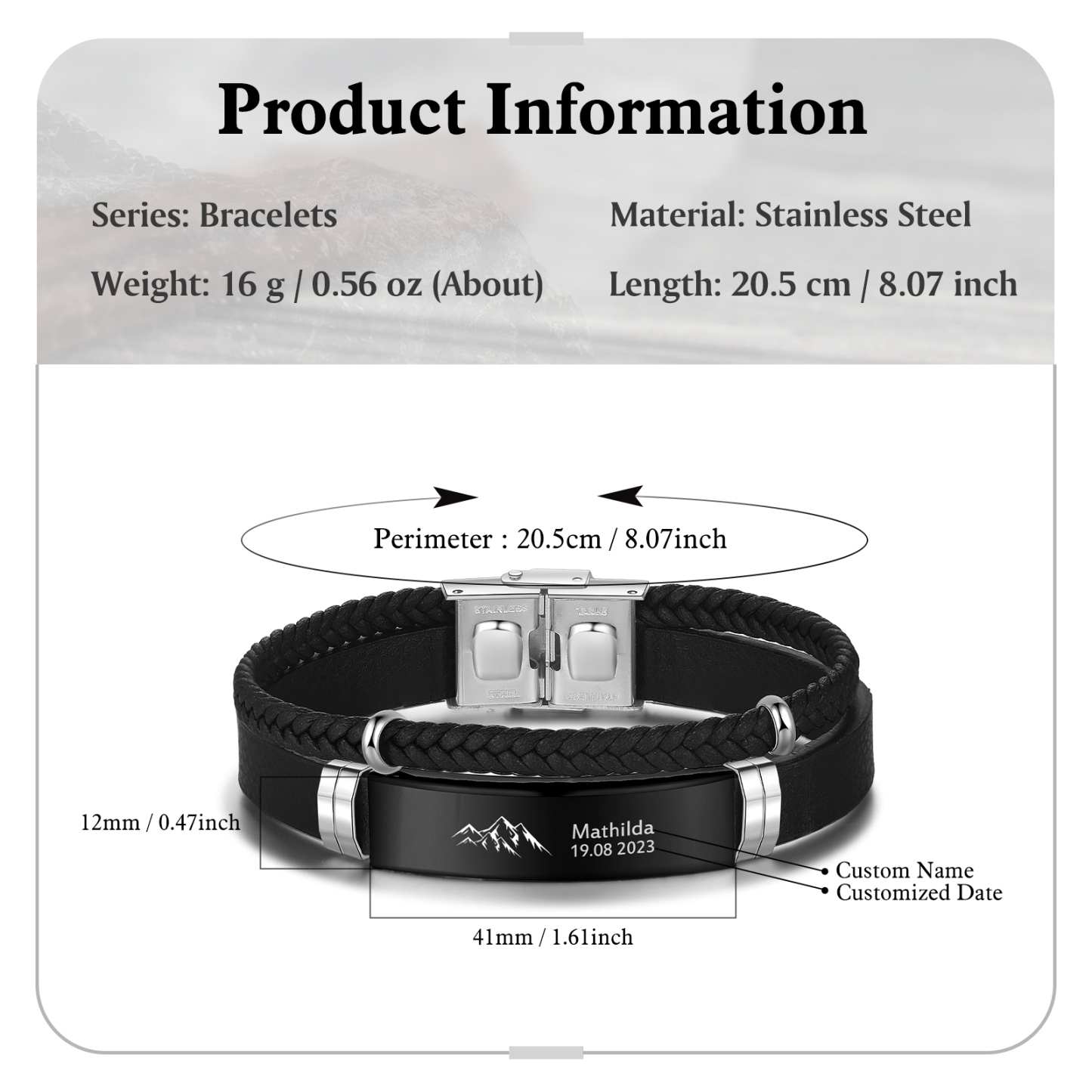 Personalised Men's Bracelet with Name and Date – Engraved Stainless Steel & Leather Wristband Gift for Dad | Jessemade