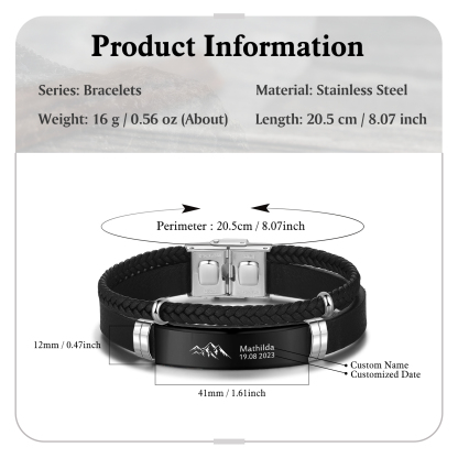 Personalised Men's Bracelet with Name and Date – Engraved Stainless Steel & Leather Wristband Gift for Dad | Jessemade