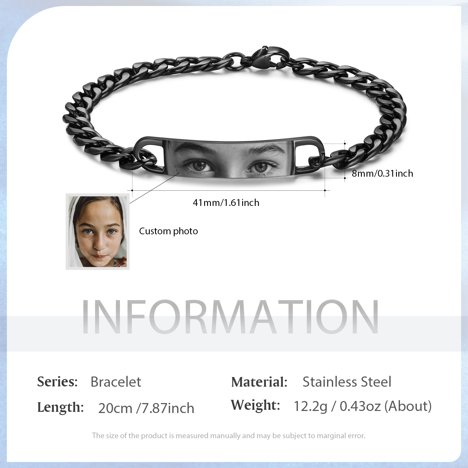 personalised Men's Bracelet Custom 1 Photo Black Stainless Steel Gifts for Him-Jessemade AU