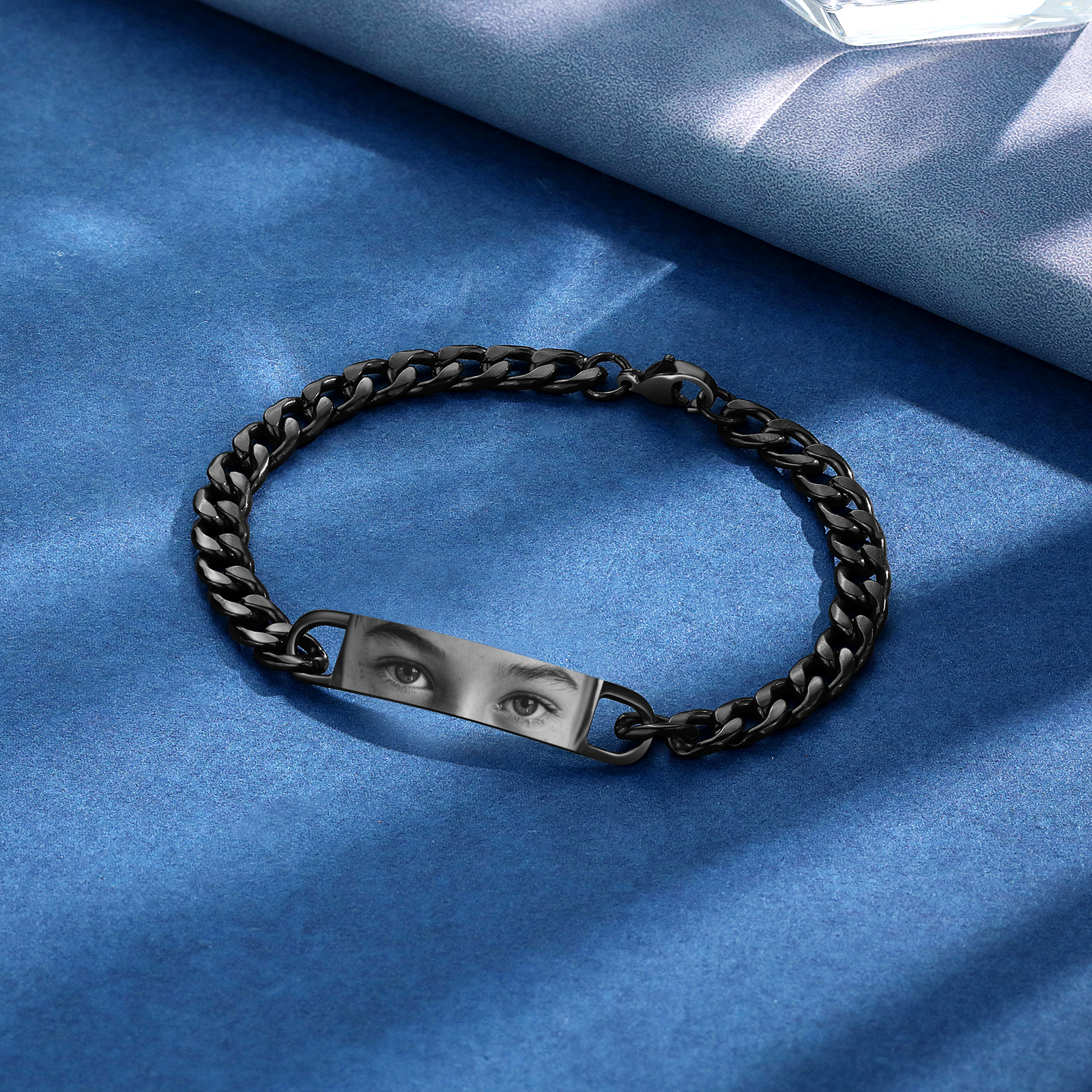 personalised Men's Bracelet Custom 1 Photo Black Stainless Steel Gifts for Him