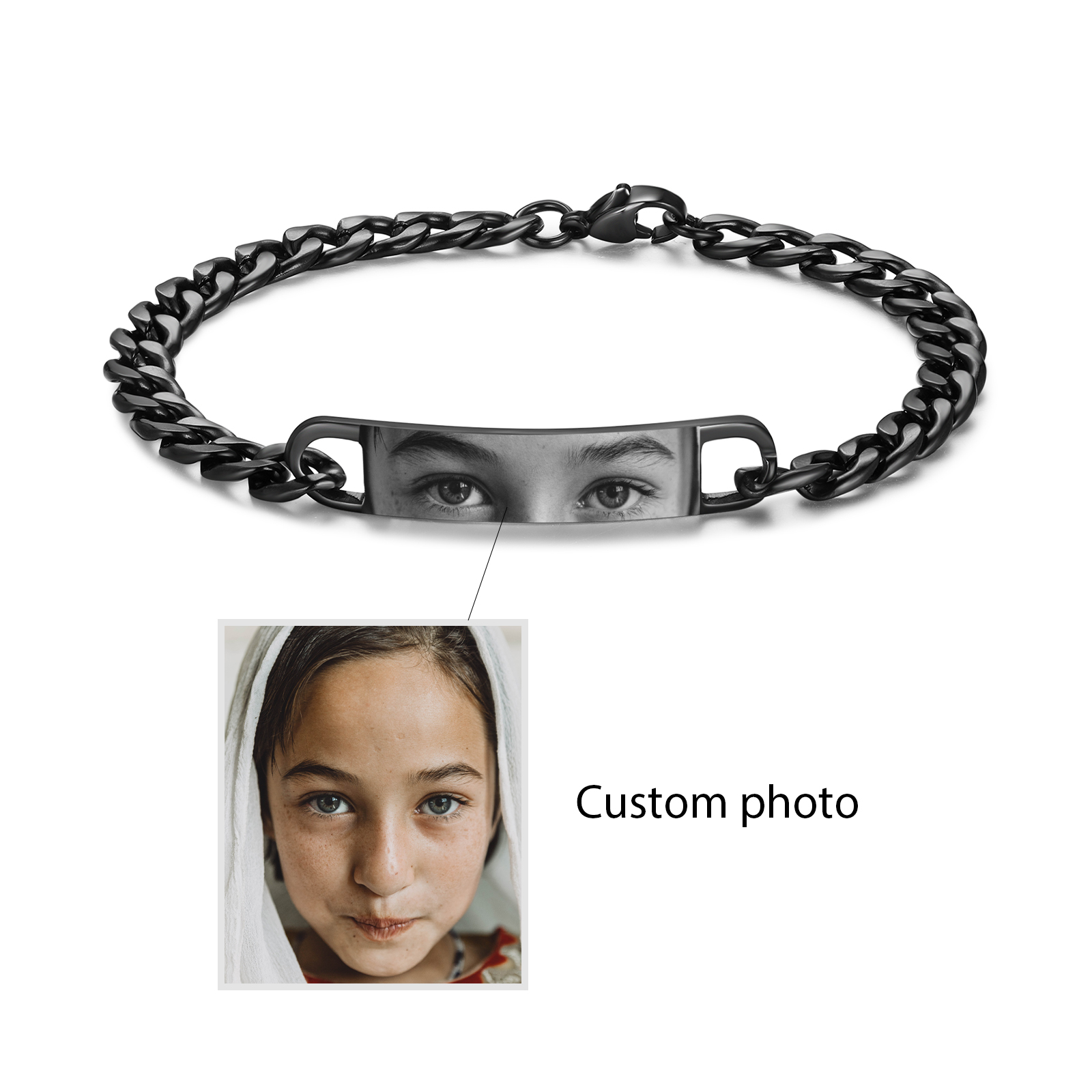 personalised Men's Bracelet Custom 1 Photo Black Stainless Steel Gifts for Him-Jessemade AU