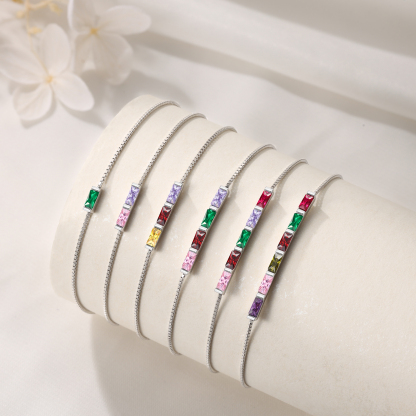 S925 Silver Custom 4 Birthstones Bracelet Gold Adjustable Bracelet Personalised Birthday Gift for Her