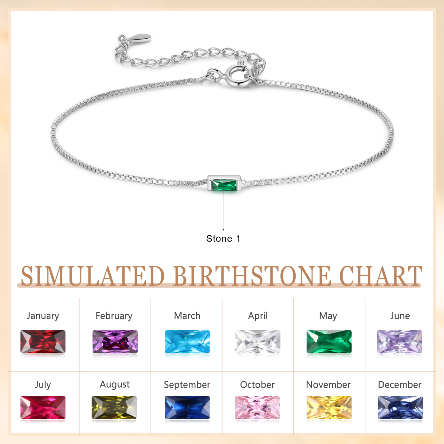 S925 SilverCustom 1 Birthstone Bracelet Gold Adjustable Bracelet Personalised Birthday Gift for Her