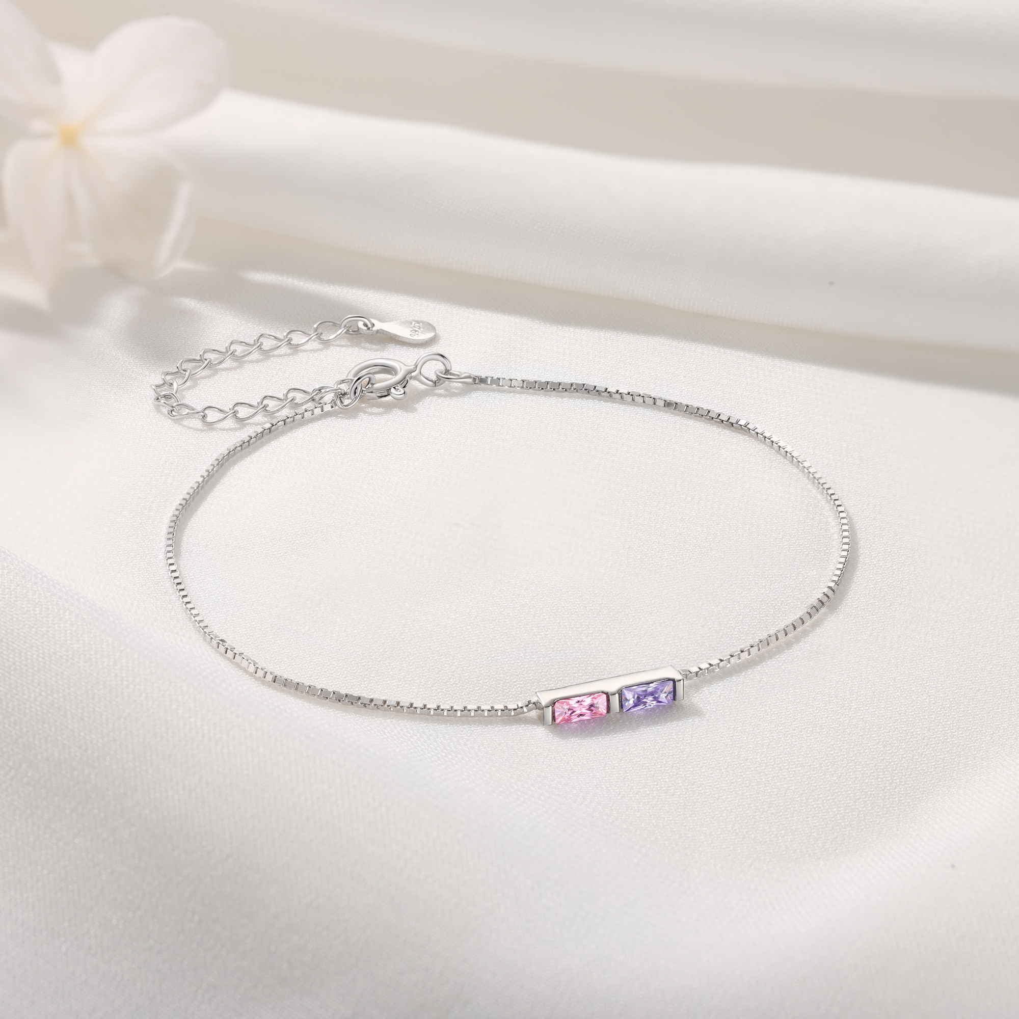 S925 Silver Custom 2 Birthstones Bracelet Gold Adjustable Bracelet Personalised Birthday Gift for Her