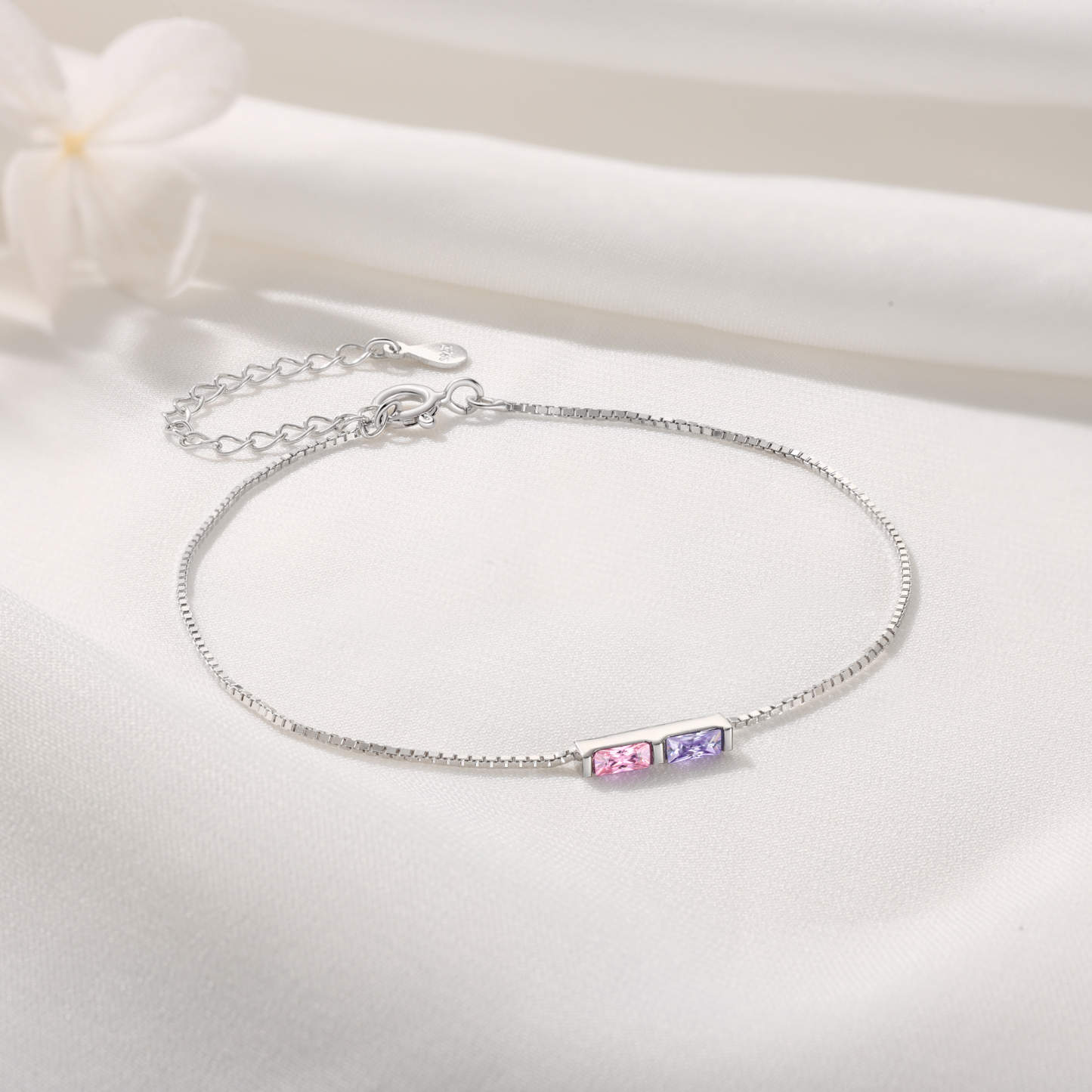 S925 Silver Custom 2 Birthstones Bracelet Gold Adjustable Bracelet Personalised Birthday Gift for Her