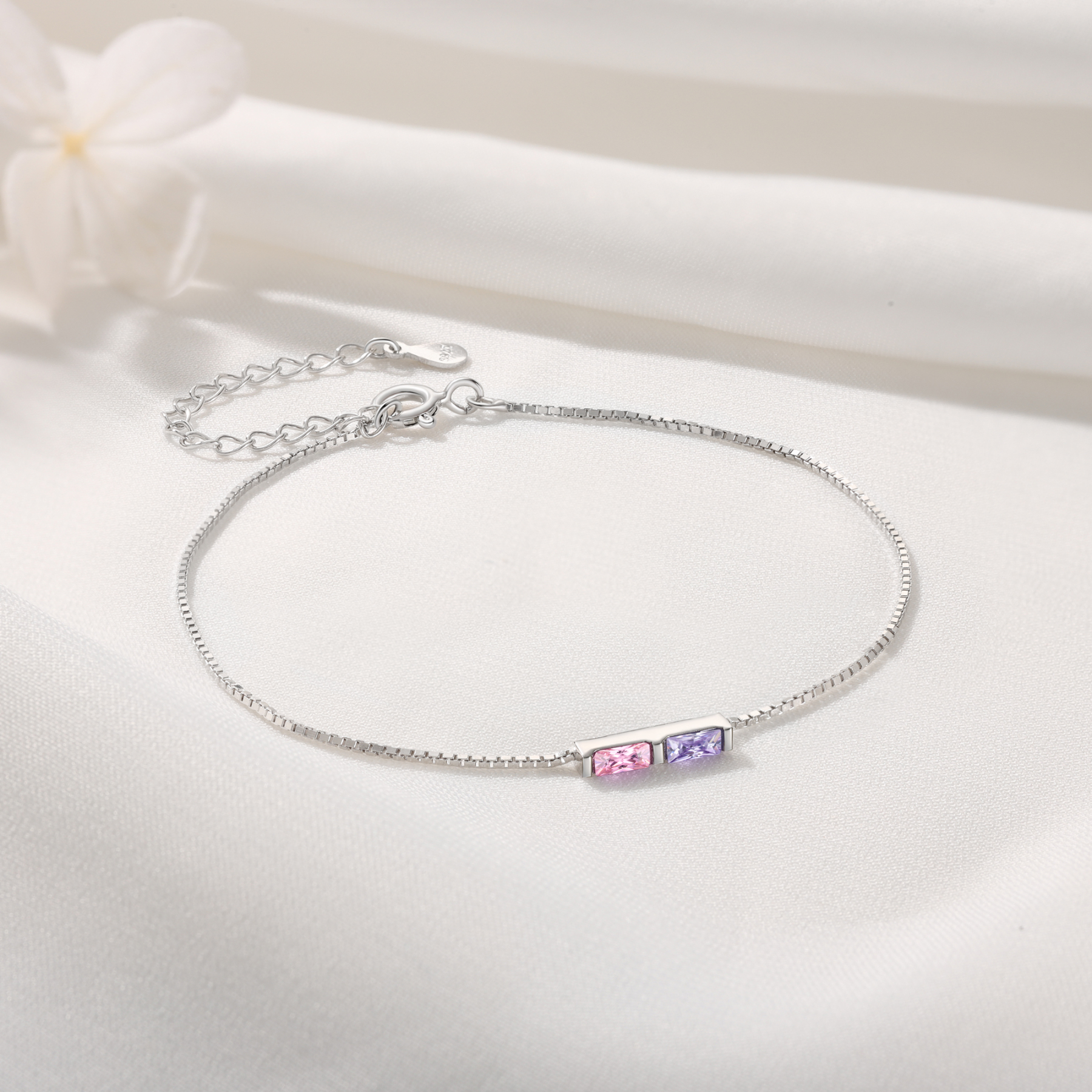 S925 Silver Custom 2 Birthstones Bracelet Gold Adjustable Bracelet Personalised Birthday Gift for Her
