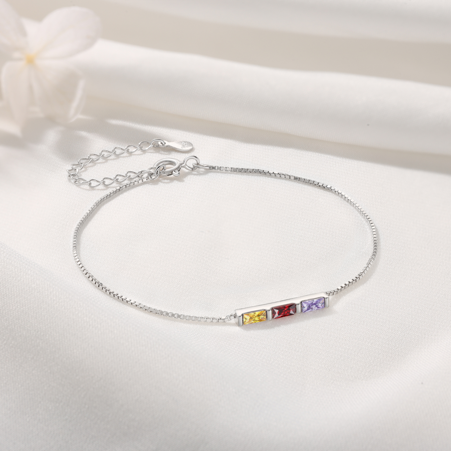S925 Silver Custom 3 Birthstones Bracelet Gold Adjustable Bracelet Personalised Birthday Gift for Her