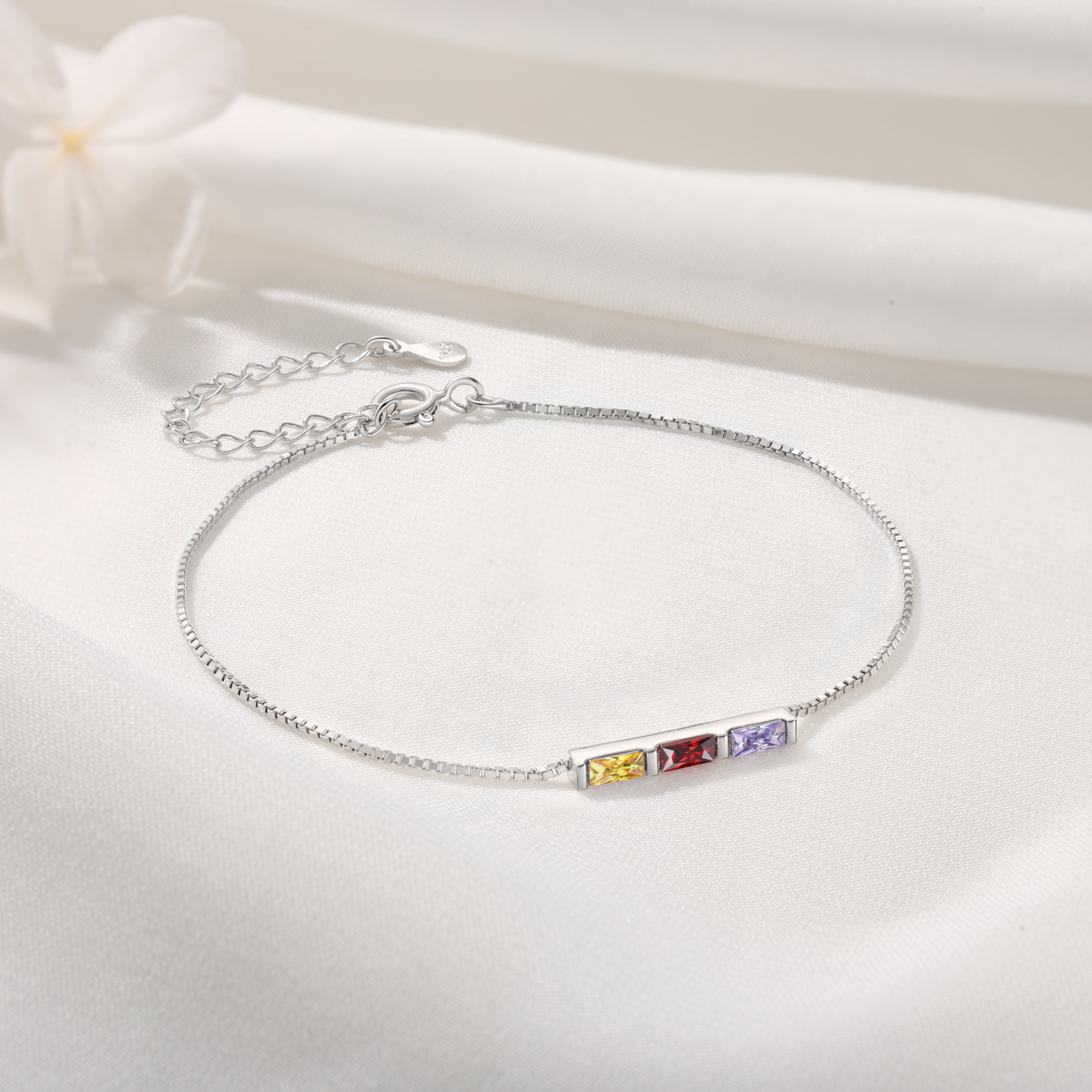 S925 Silver Custom 3 Birthstones Bracelet Gold Adjustable Bracelet Personalised Birthday Gift for Her