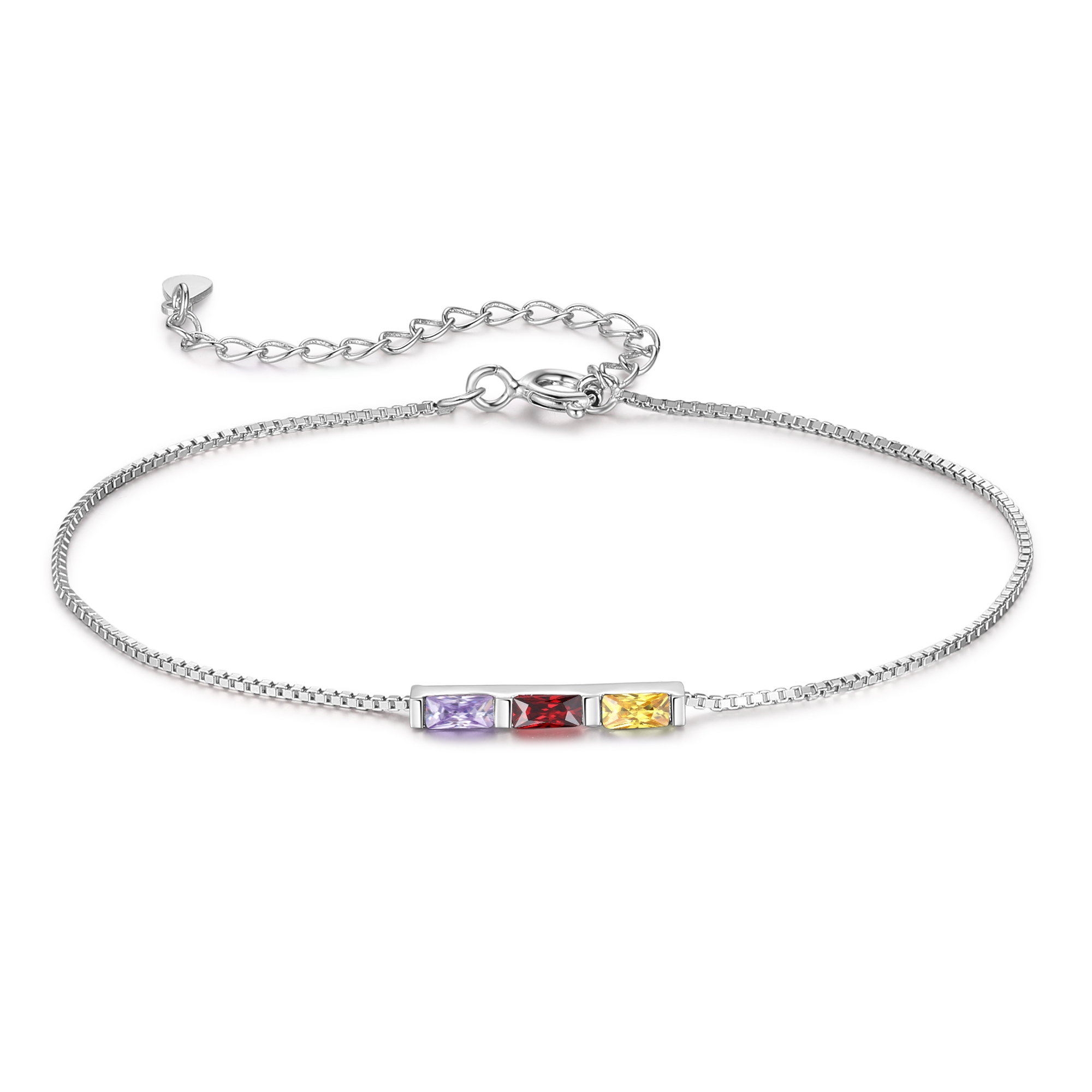 S925 Silver Custom 3 Birthstones Bracelet Gold Adjustable Bracelet Personalised Birthday Gift for Her