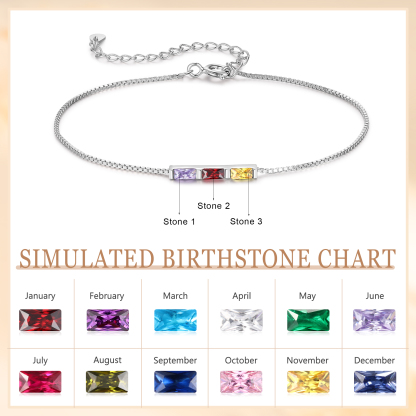 S925 Silver Custom 3 Birthstones Bracelet Gold Adjustable Bracelet Personalised Birthday Gift for Her
