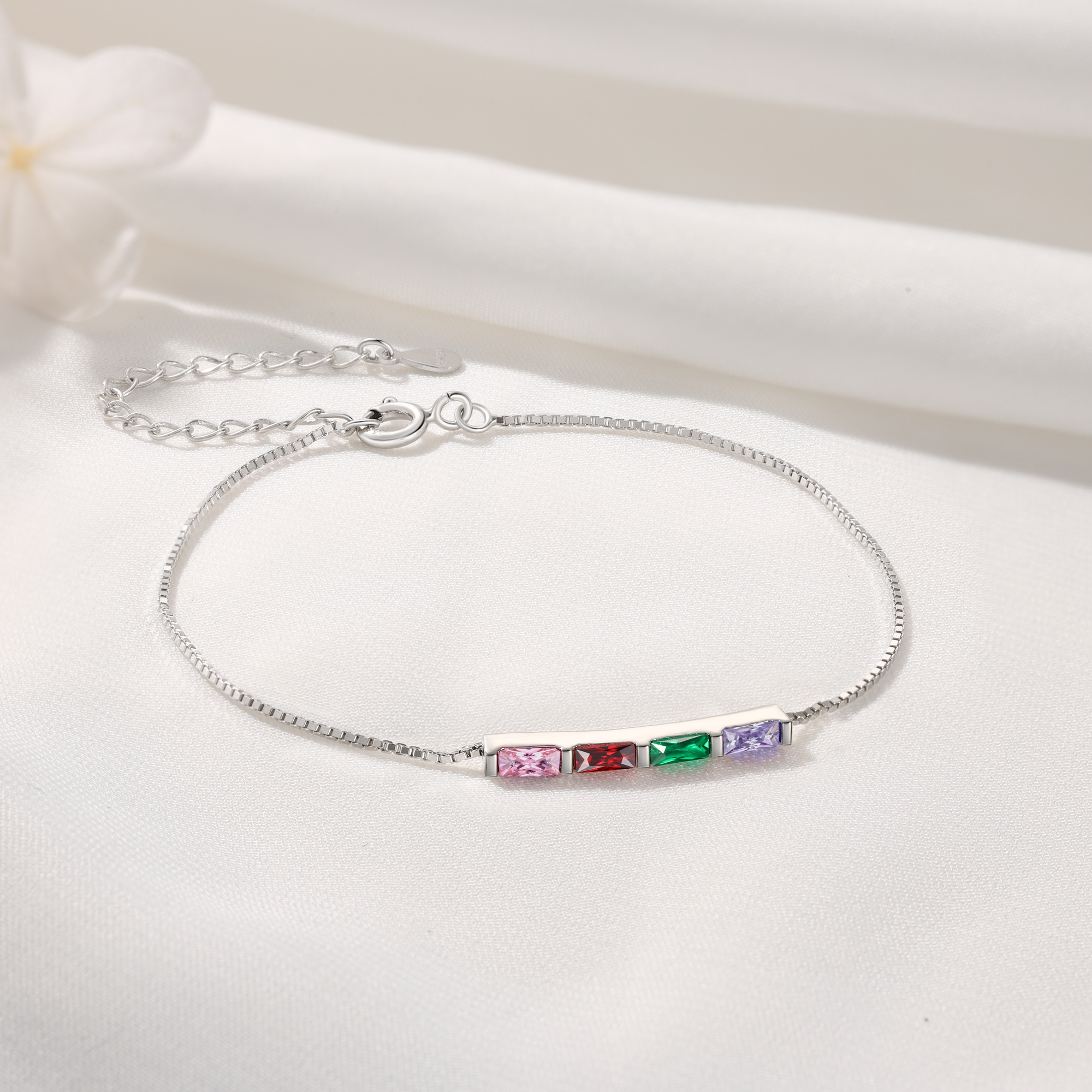 S925 Silver Custom 4 Birthstones Bracelet Gold Adjustable Bracelet Personalised Birthday Gift for Her
