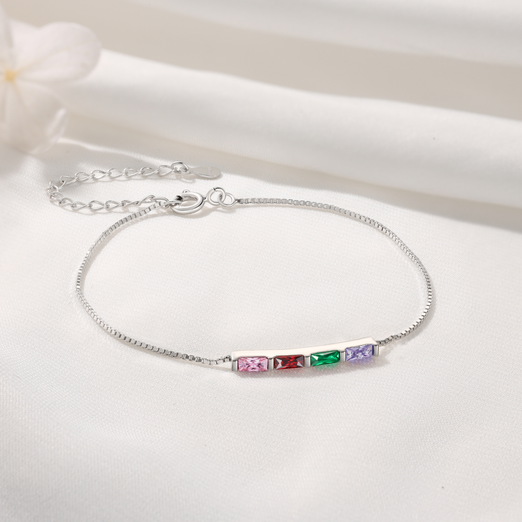 S925 Silver Custom 4 Birthstones Bracelet Gold Adjustable Bracelet Personalised Birthday Gift for Her