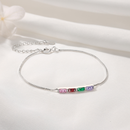 S925 Silver Custom 4 Birthstones Bracelet Gold Adjustable Bracelet Personalised Birthday Gift for Her