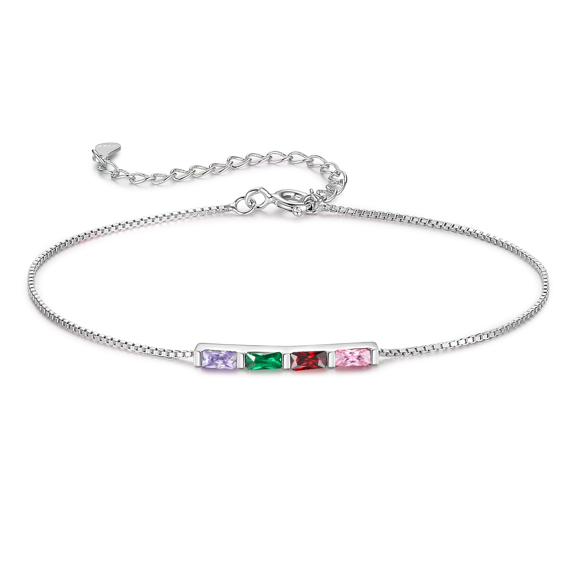 S925 Silver Custom 4 Birthstones Bracelet Gold Adjustable Bracelet Personalised Birthday Gift for Her